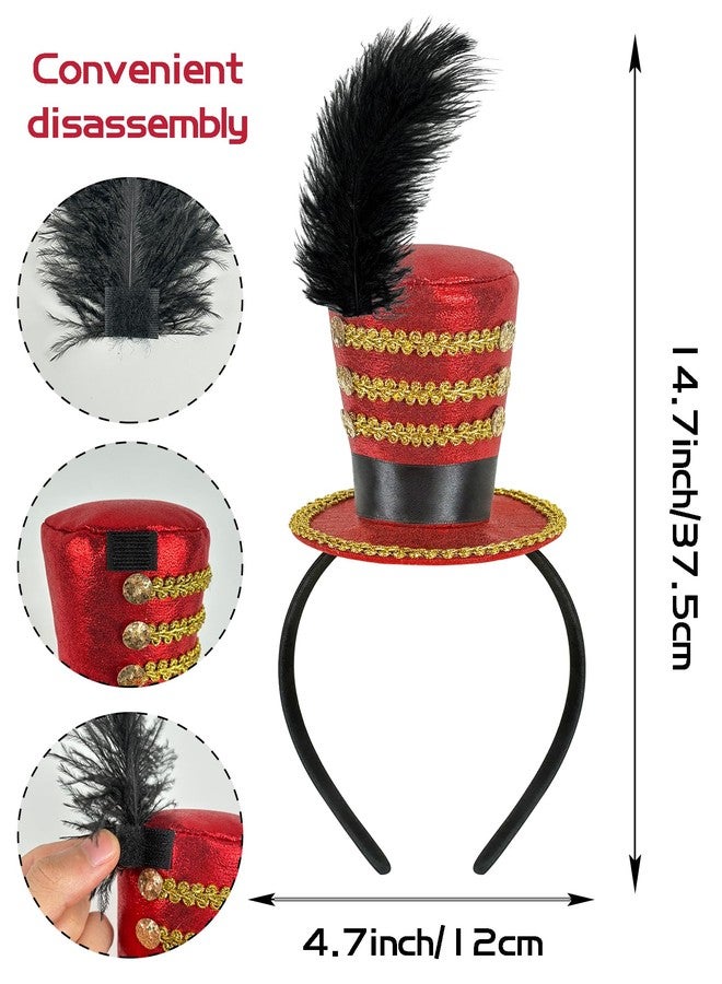 Dkomekii Mini Circus Ringmaster Hat Headband Red Mini Top Hat Halloween Cosplay Party Costume Headwear Soldier Costume Lion Tamer Headpiece - Image 4